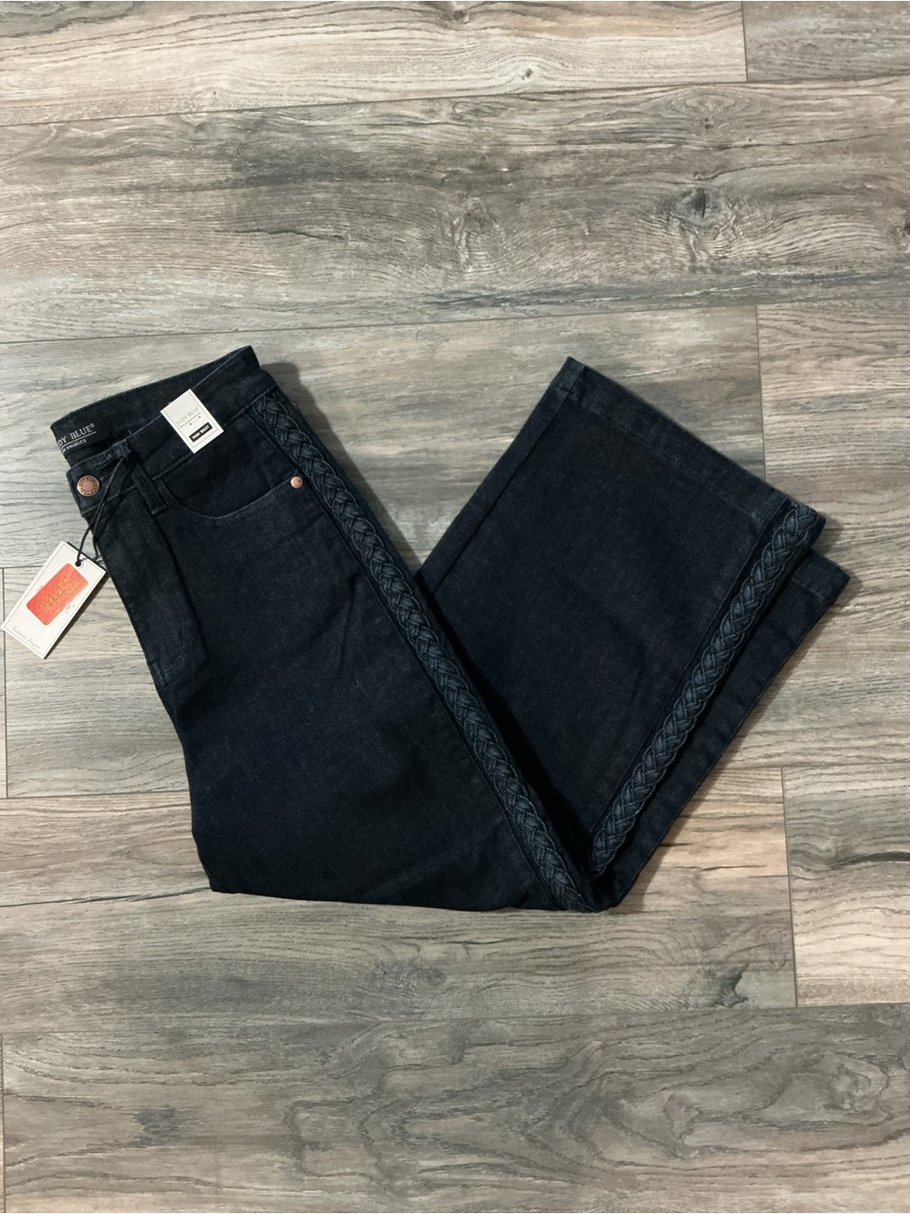 New! Judy Blue Dark Indigo Wide-Leg Jeans with Braided Side Detail Wide Leg WORK